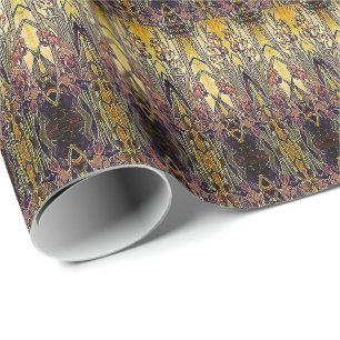 Art nouveau Iris Muster Gold Bronze Rot elegant  Geschenkpapier