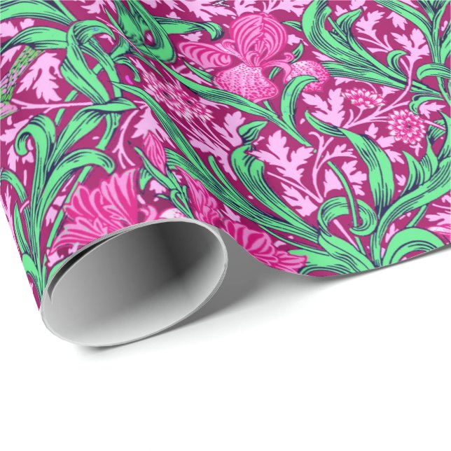 Art Nouveau Iris Print, Fuchsia Pink and Wine Geschenkpapier (Rolleneckpunkt)