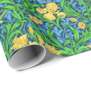 Art Nouveau Iris Print, Yellow and Cobalt Blue Geschenkpapier