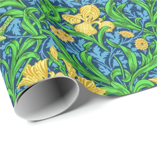 Art Nouveau Iris Print, Yellow and Cobalt Blue Geschenkpapier (Rolleneckpunkt)