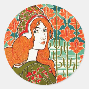 Art Nouveau ~ Jane von Louis John Rhead Runder Aufkleber