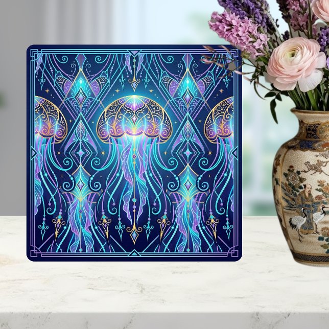 Art Nouveau Jellyfish Cosmic Ocean Pattern Purple  Fliese (Von Creator hochgeladen)