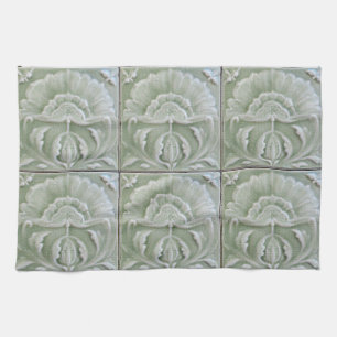 Art nouveau jugendstil Blumengrün grau Fliese Geschirrtuch
