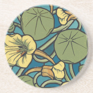 Art Nouveau Kapuzinerkresse Blau Gold floral Verne Getränkeuntersetzer