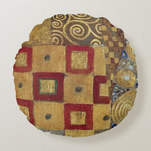 Art Nouveau Klimt - Gold, Rot, Altgold, Silber Rundes Kissen