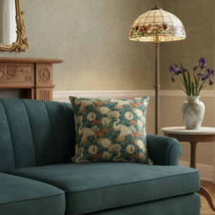 Art Nouveau Kraniche Grün Kissen