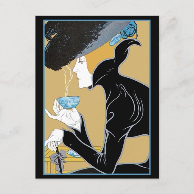 Art Nouveau Lady Drinking Tee Postkarte (Vorderseite)