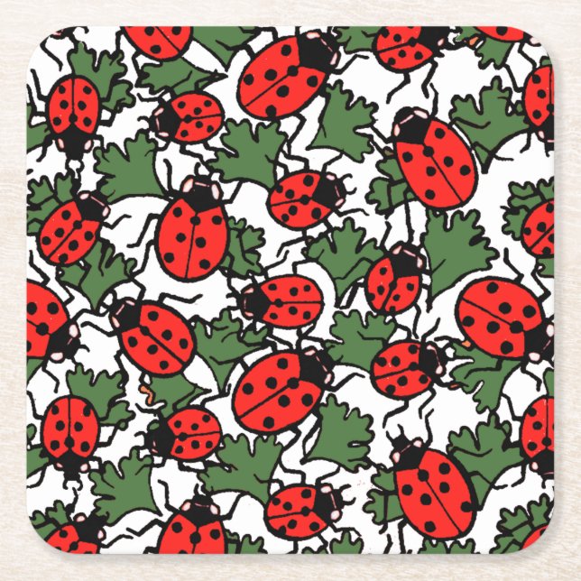 Art Nouveau Ladybug Insektenmuster Rechteckiger Pappuntersetzer (Vorderseite)