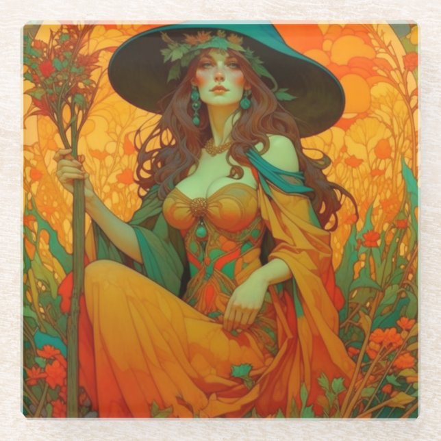 Art Nouveau Lammas Glasuntersetzer (Vorderseite)