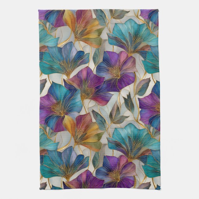 Art Nouveau lila clematis Geschirrtuch (Vertikal)