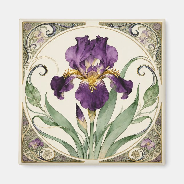 Art Nouveau Lila Iris Magnet (Vorne)
