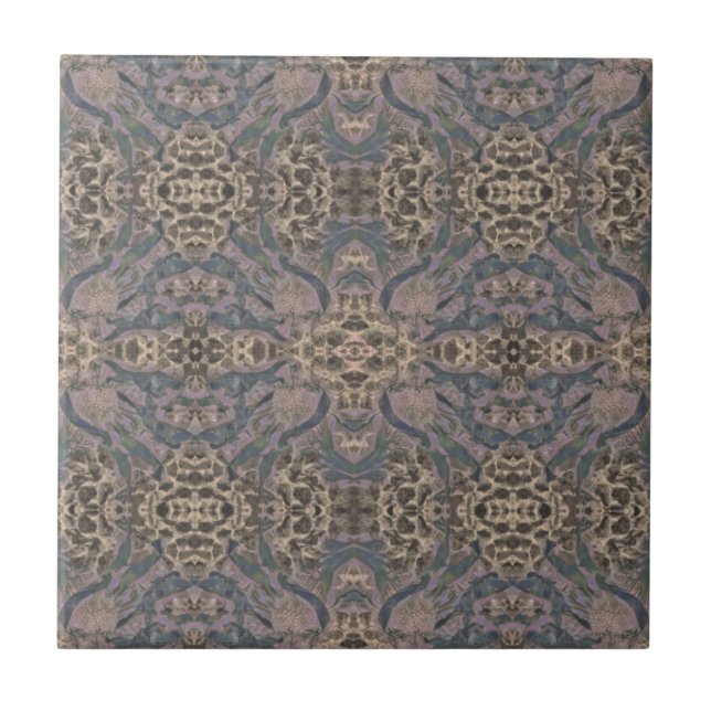 Art Nouveau Lila Mauve Brown Mirror Art Muster Fliese (Vorderseite)