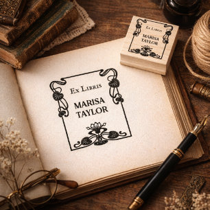 Art nouveau-Lilienrahmen-Exlibris Gummistempel