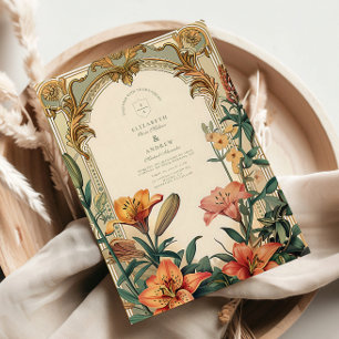 Art Nouveau Lily Wedding - Blumenrahmen Design Einladung