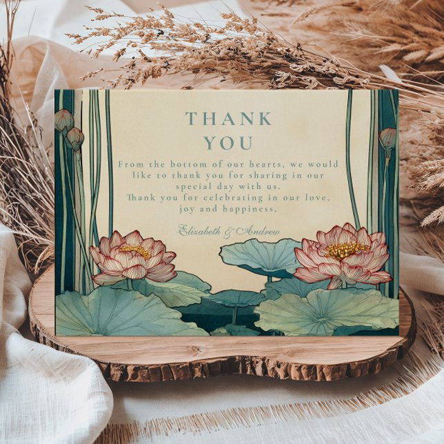 Art Nouveau Lotus Floral Wedding Dankeskarte (Von Creator hochgeladen)