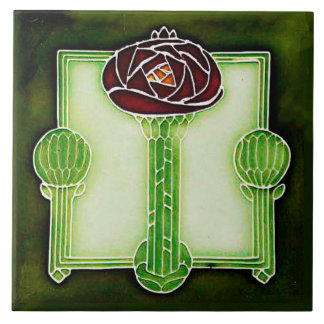 Art Nouveau Mackintosh Rose (Green) Keramik Tile Fliese