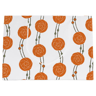 Art Nouveau Mackintosh Rose Stripes Orange Große Geschenktüte