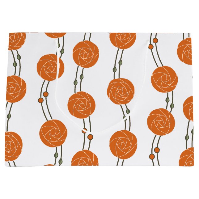 Art Nouveau Mackintosh Rose Stripes Orange Große Geschenktüte (Vorderseite)