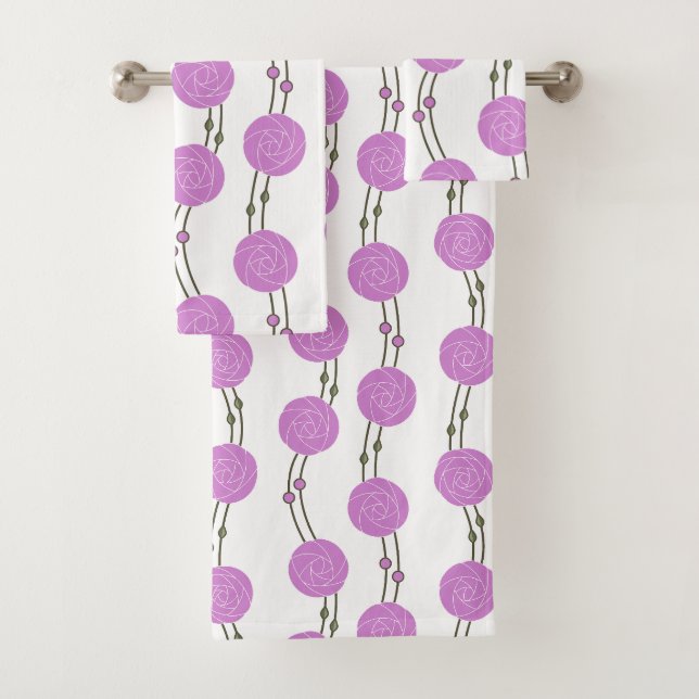 Art Nouveau Mackintosh Rose Stripes Pink Badhandtuch Set (Insitu)