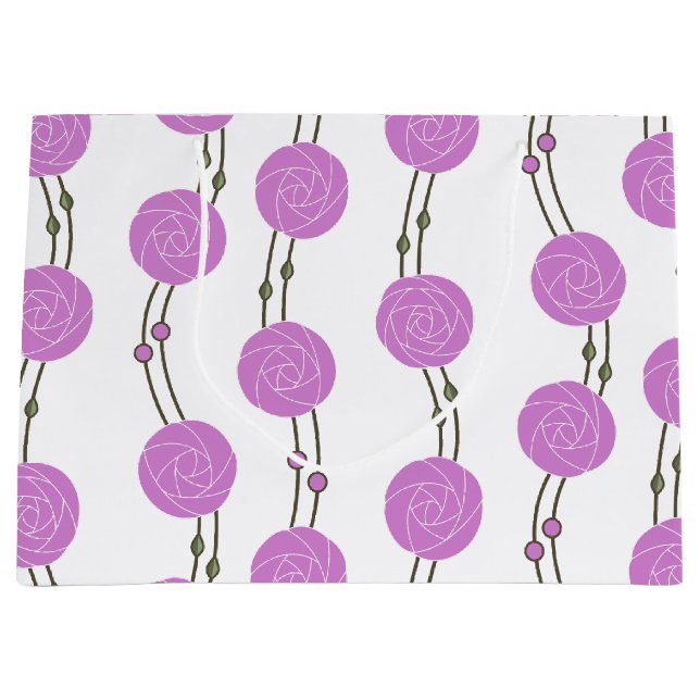 Art Nouveau Mackintosh Rose Stripes Pink Große Geschenktüte (Vorderseite)