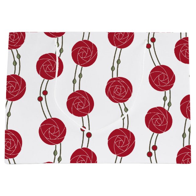 Art Nouveau Mackintosh Rose Stripes Red Große Geschenktüte (Vorderseite)