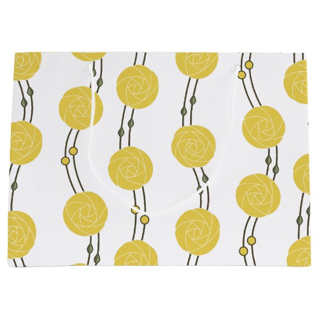 Art Nouveau Mackintosh Rose Stripes Yellow Große Geschenktüte (Vorderseite)