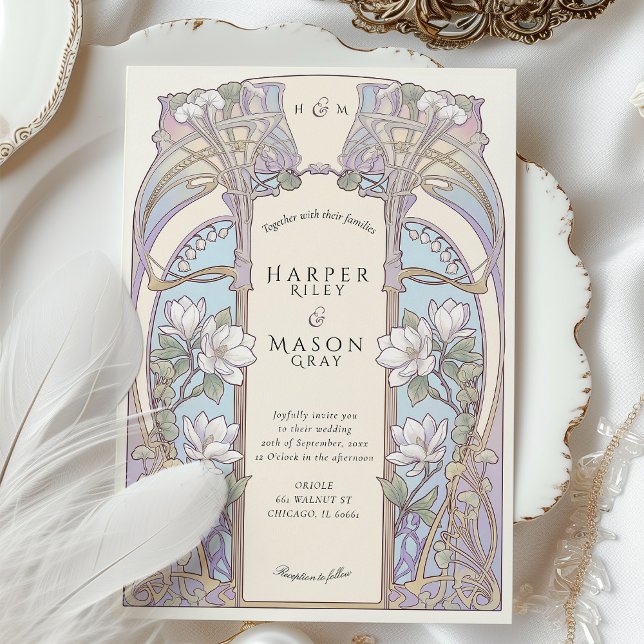 Art Nouveau Magnolia Floral Wedding and Details Einladung (Von Creator hochgeladen)