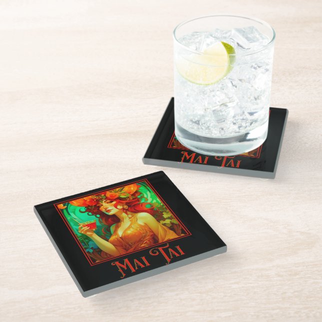 Art Nouveau Mai Tai Glasuntersetzer (Schrägansicht)