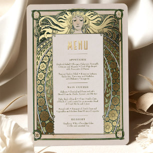 Art Nouveau Menu Card Alphonse Mucha Vintager Deko Folieneinladung