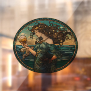 Art Nouveau Mermaid Glasfenster verkleidet Fensteraufkleber