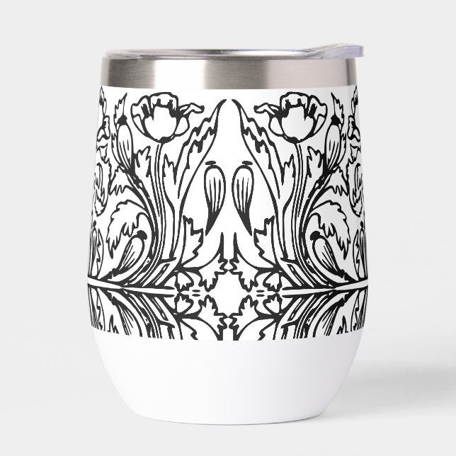 Art Nouveau Mohn floral Schwarz-weiß elegant (Links)