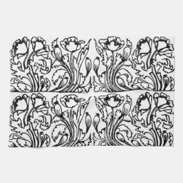 Art Nouveau Mohn floral Schwarz-weiß elegant Geschirrtuch