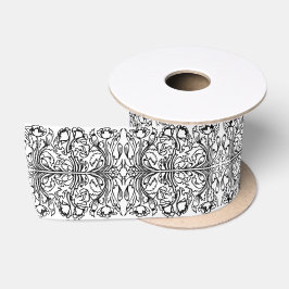 Art Nouveau Mohn floral Schwarz-weiß elegant Satinband