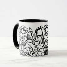 Art Nouveau Mohn floral Schwarz-weiß elegant