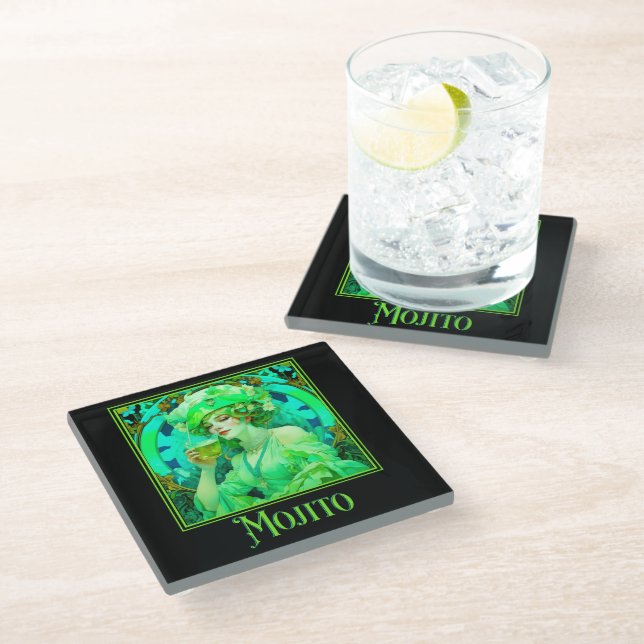 Art Nouveau Mojito Glasuntersetzer (Schrägansicht)