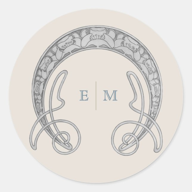 Art Nouveau Monogram Mucha Initials Mailing Runder Aufkleber (Vorderseite)
