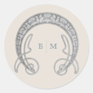 Art Nouveau-Monogramm Mucha-Initialen-Versand Runder Aufkleber