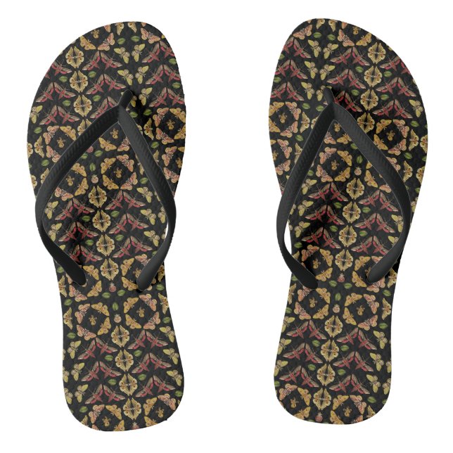 Art Nouveau Moth & Orchid Volkskunst Schwarz Flip Flops (Fußbett)