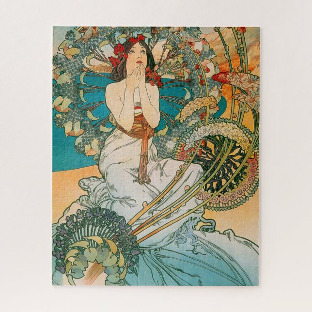 Art Nouveau Mucha Dark Haired Woman (Vertikal)