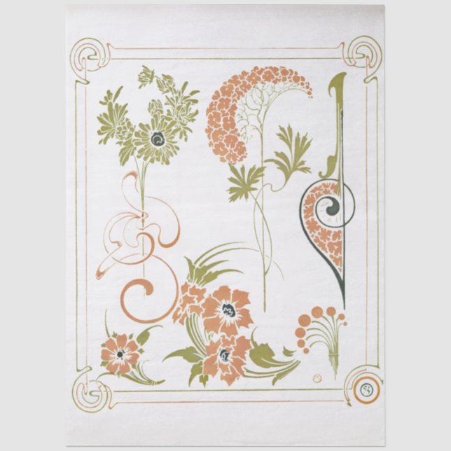 Art nouveau Mucha floral abstract art peach green Seidenpapier (Vorderseite)