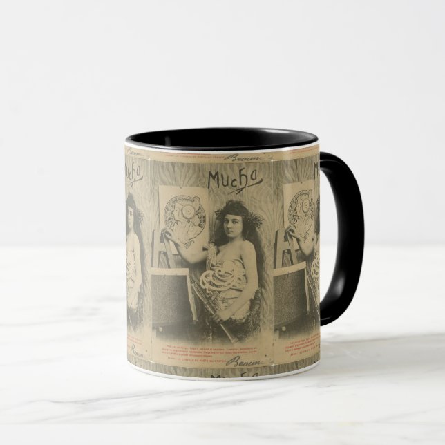 Art Nouveau Mucha Frau Art Model Foto Tasse (VorderseiteRechts)