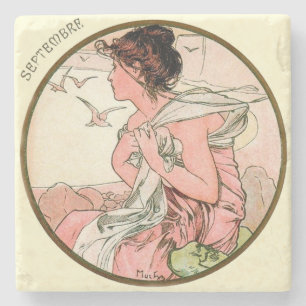 Art Nouveau Mucha Kalender September Steinuntersetzer