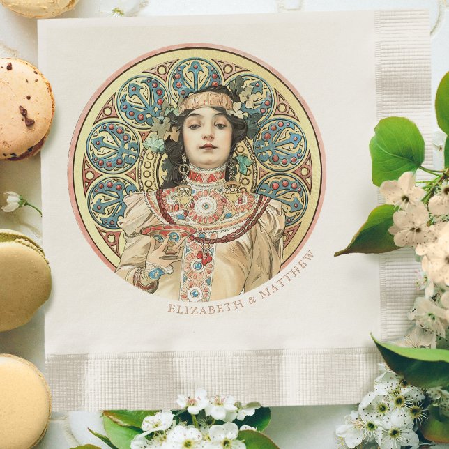 Art Nouveau Mucha Names Champagne Gold Serviette (Von Creator hochgeladen)