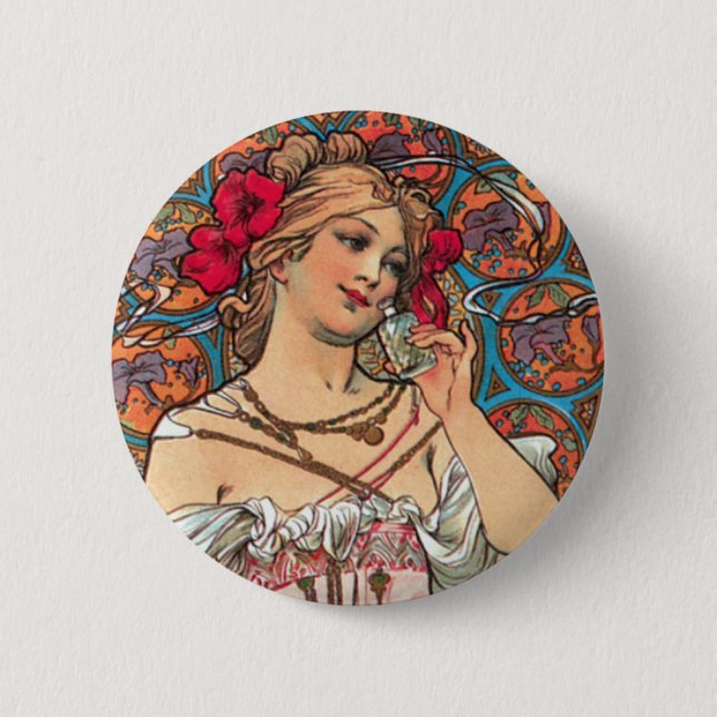 Art Nouveau - Mucha - Parfüm Ad Button (Vorderseite)