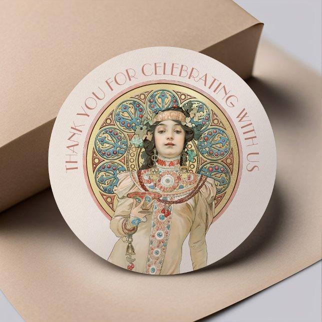 Art Nouveau Mucha Sarah Bernhardt Champagne Gold Runder Aufkleber (Von Creator hochgeladen)