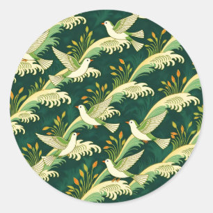 Art Nouveau Muster mit fliegenden Vögeln Elegante Runder Aufkleber