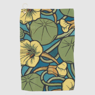 Art Nouveau Nasturtium Blau Gold floral Verneuil Golfhandtuch