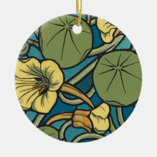 Art Nouveau Nasturtium Blau Gold floral Verneuil Keramik Ornament