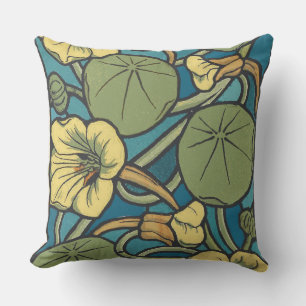 Art Nouveau Nasturtium Blau Gold floral Verneuil Kissen