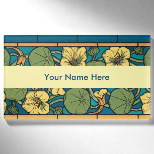 Art Nouveau Nasturtium Blau Gold floral Verneuil Namenschild